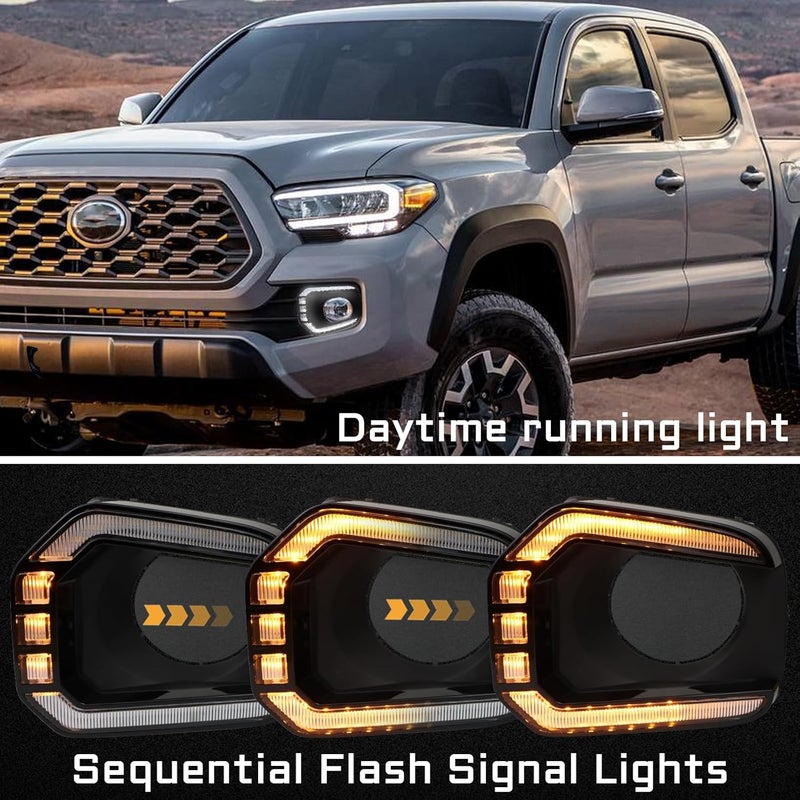 PGTOPONE Switchback White/Amber LED Front Fog Daytime Running Lamp w/Dynamic Flash LED Turn Signal Light Feature Kit For Toyota TACOMA 2016-2023 SR TRD Pro Replacement Front Bumper (16-23) - Image 2